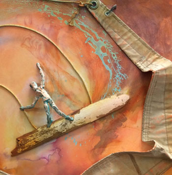 Harlequin, 48x36 inches, mixed media and sailcloth on canvas, 2018,  $2,400